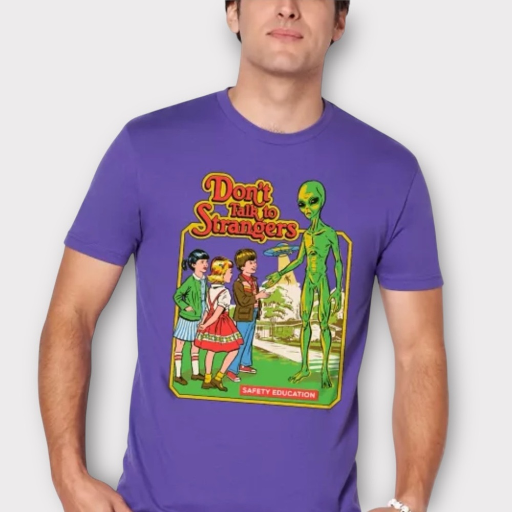 Unisex Purple Short Sleeve Alien Sarcastic Tee S Steven Rhodes Style Retro NWT